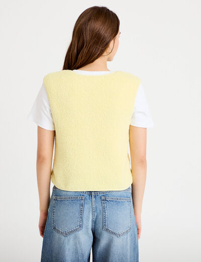 Gilet sans manches effet polaire jaune clair femme