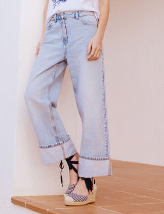 Jeans large 5 poches denim bleach femme