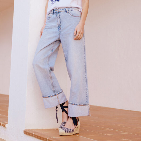 Jeans large 5 poches denim bleach femme