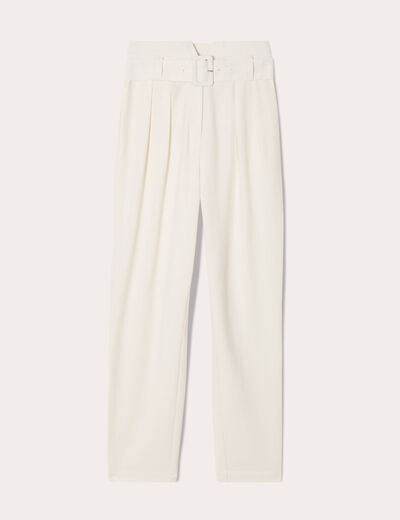 Pantalon cigarette ceinturé ecru femme