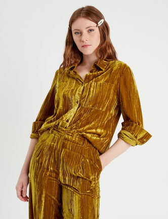 Chemise en velours vert olive femme