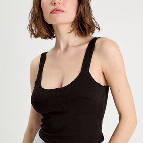 Débardeur cropped bretelles noir femme