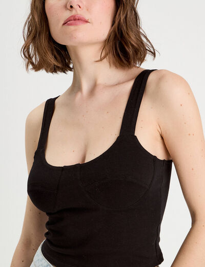 Débardeur cropped bretelles noir femme