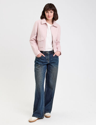 Veste zippée rose poudrée femme