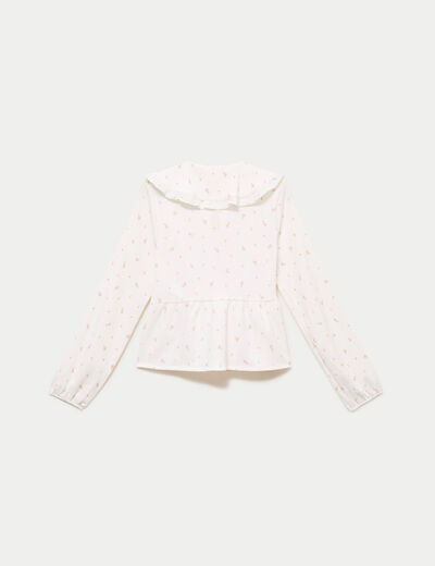 Blouse manches longues avec noeuds ecru femme