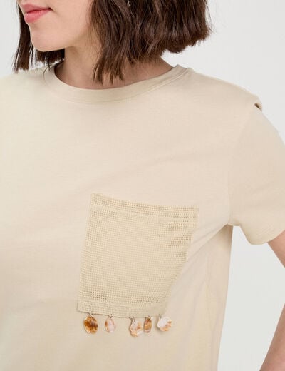 T-shirt poche détails bijoux beige femme