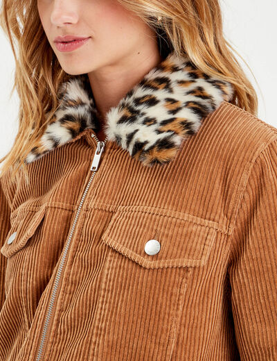 Veste velours col amovible camel femme