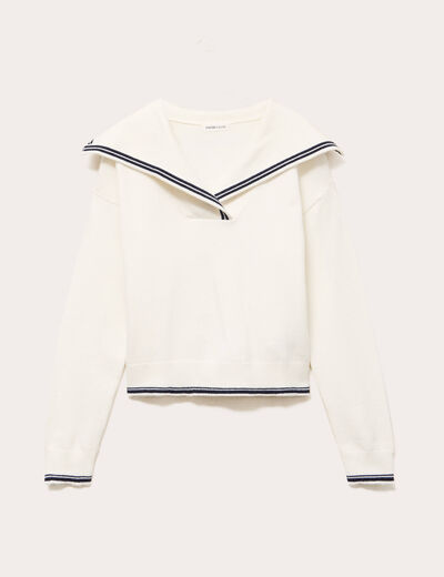 Pull col marin manches longues ecru femme