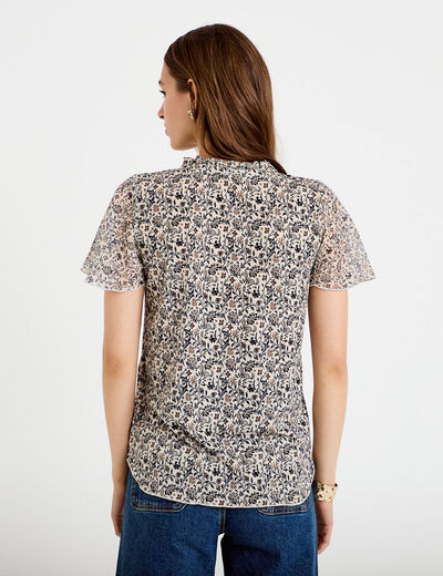 Blouse droite longue manches courtes blanc femme