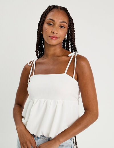 Blouse bretelles fines ecru femme