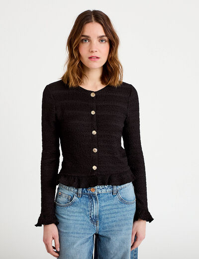 Gilet col rond manches longues noir femme