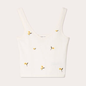 Débardeur tricot brodé ecru femme