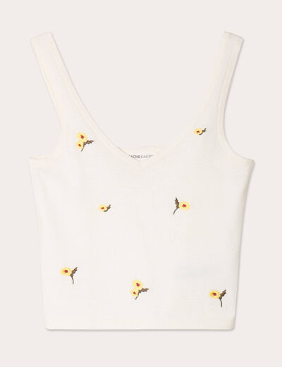 Débardeur tricot brodé ecru femme