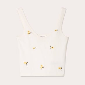 debardeur tricot brode ecru femme Débardeur tricot brodé ecru femme