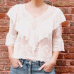 Blouse manches 3/4 dentelle ecru femme