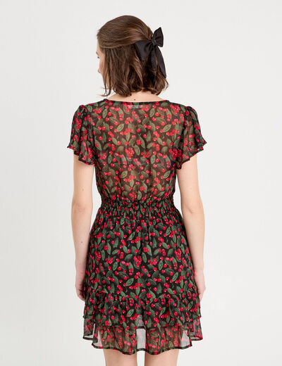 Robe évasée à volants noir femme