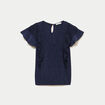 Blouse col v manches courtes dentelle bleu marine femme