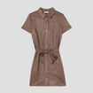Robe droite ceinturée suédine taupe femme