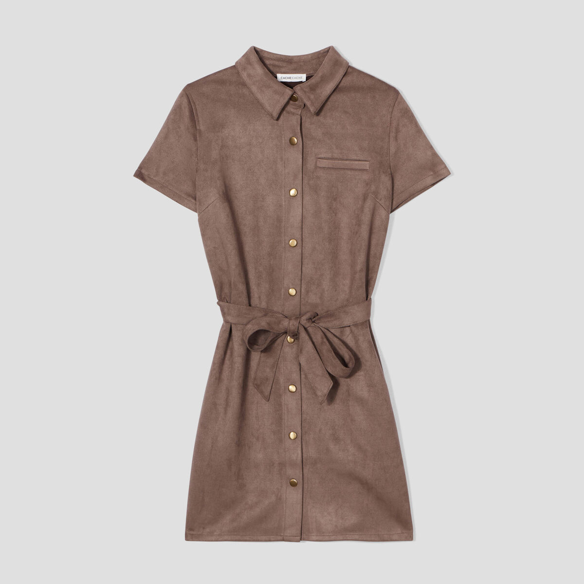 Robe droite ceinturée suédine taupe femme