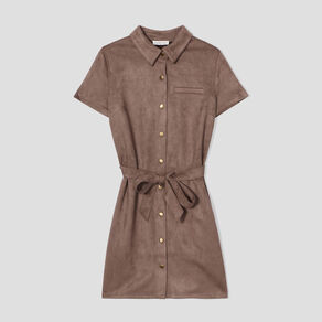 Robe droite ceinturée suédine taupe femme
