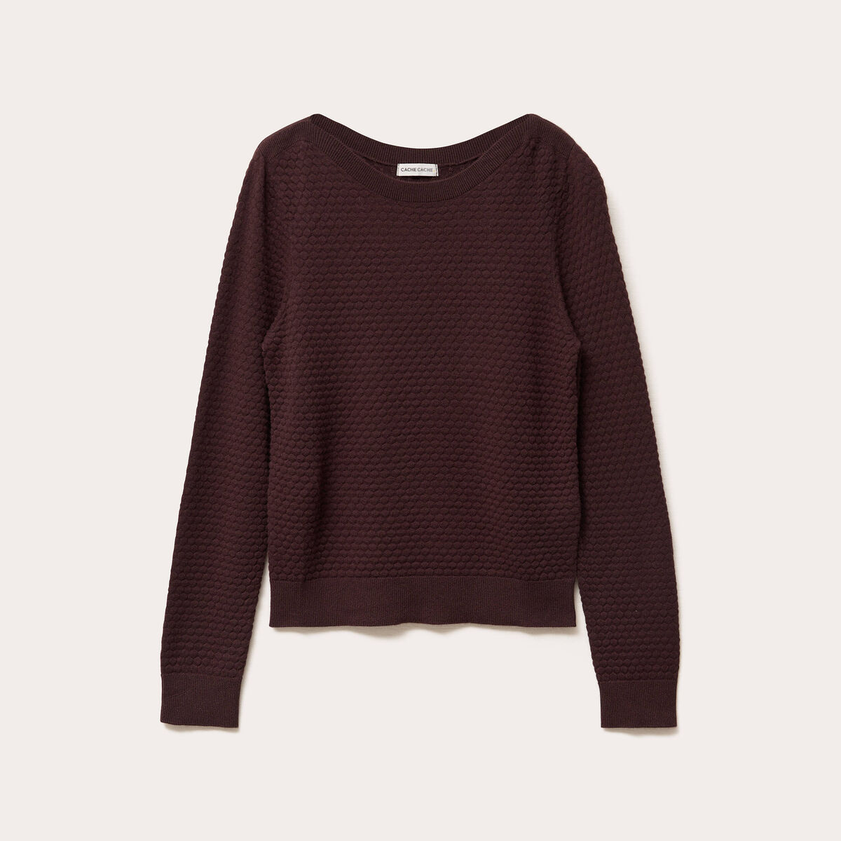 Pull col bateau marron foncé femme