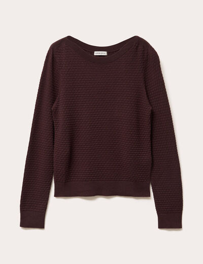 Pull col bateau marron foncé femme