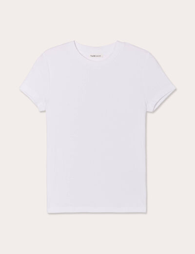 T-shirt manches courtes côtelé blanc femme
