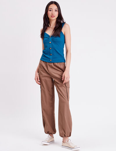 Débardeur bustier boutonné bleu canard femme