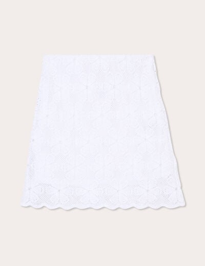 Jupe évasée effet macramé blanc femme
