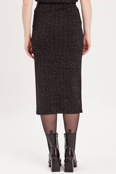 Jupe tricotée midi moulante noir femme