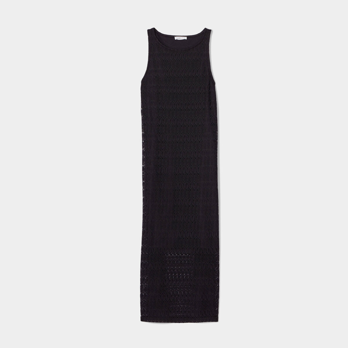 Robe longue droite ajourée noir femme