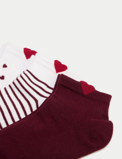 Lot de 3 paires de chaussettes fantaisie bordeaux femme