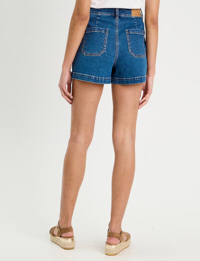 Short mom en jean denim double stone femme