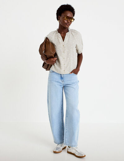 Blouse droite col v manches courtes gris femme