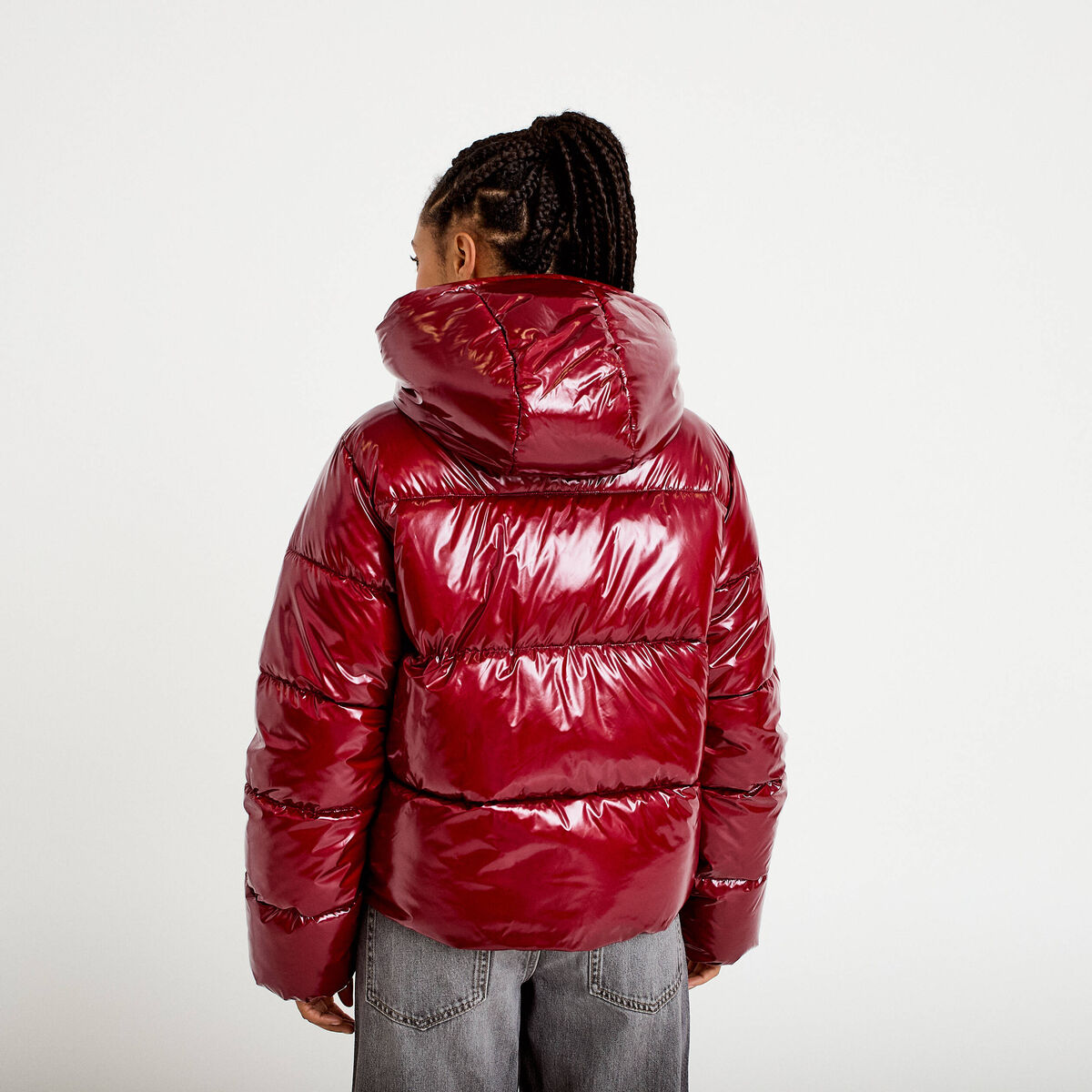 Doudoune bas resserr&eacute; manches longues rouge femme
