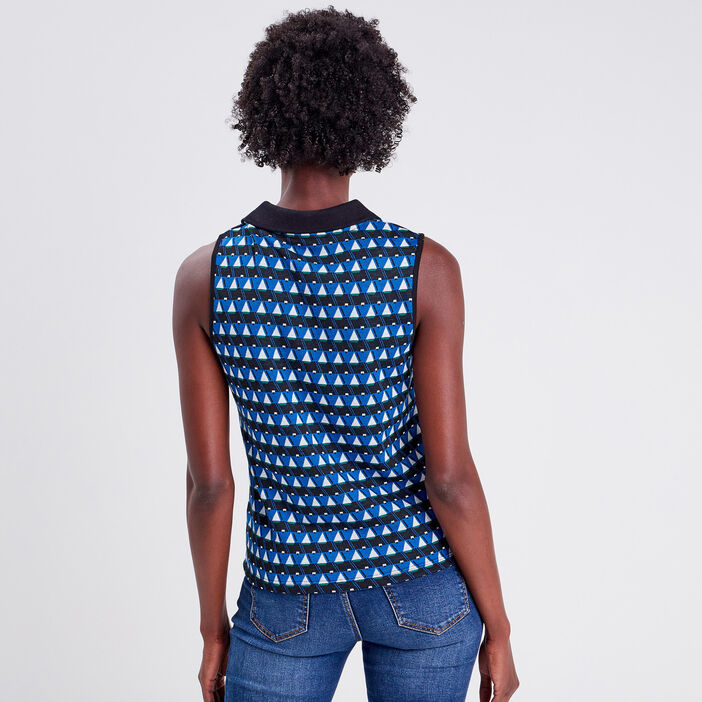 Polo sans manches bleu femme