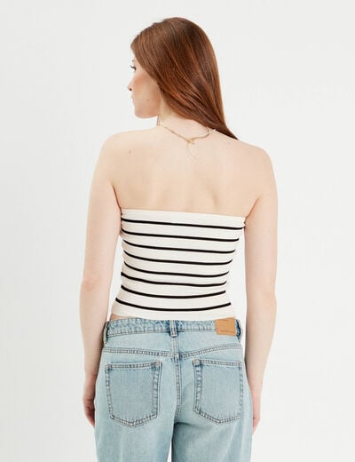 Bandeau tricot cropped ecru femme