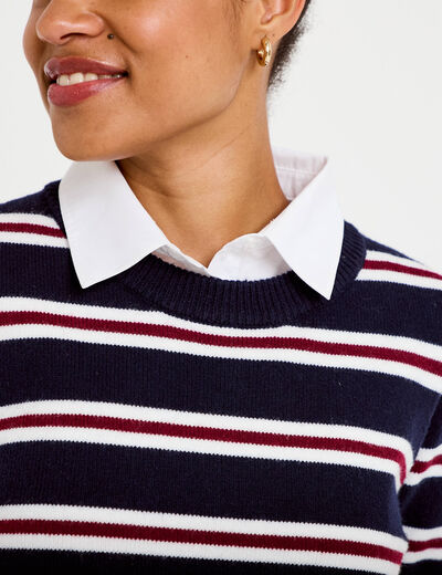 Pull 2-en-1 chemise bleu marine femme
