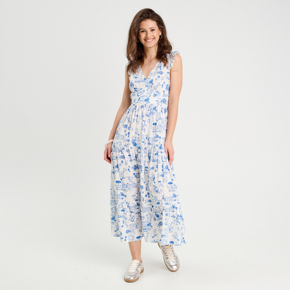 Robe longue évasée bleu roi femme