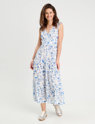 Robe longue évasée bleu roi femme