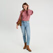 Blouse brodée avec volants vieux rose femme