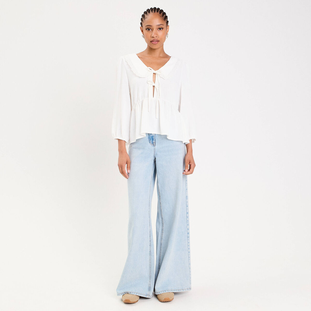 Blouse col claudine ecru femme