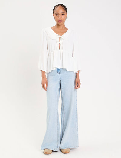 Blouse col claudine ecru femme
