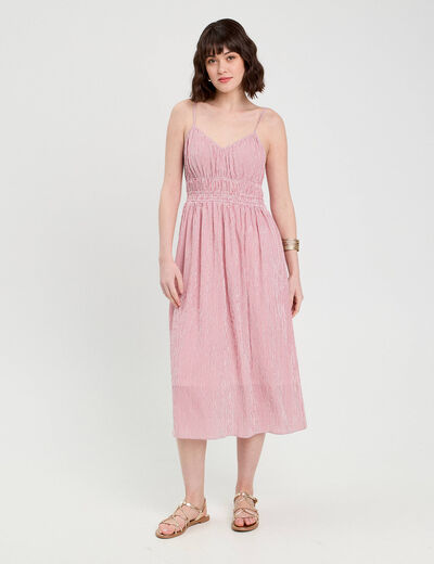 Robe midi évasée bretelles vieux rose femme
