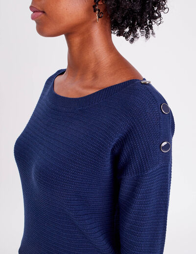 Pull avec boutons bleu marine femme