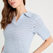Polo manches courtes ajouré denim snow gris femme