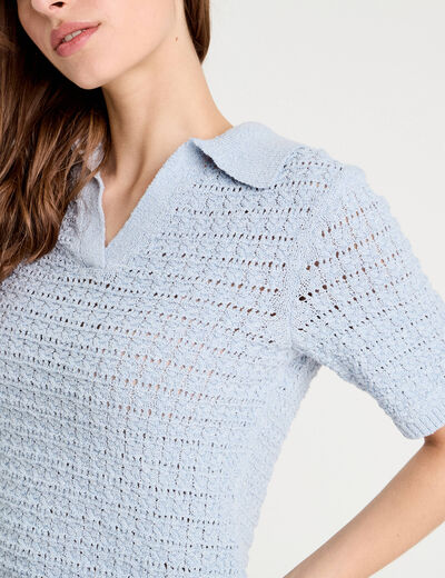 Polo manches courtes ajouré denim snow gris femme