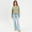 Chemise manches longues contenant du lin vert kaki femme
