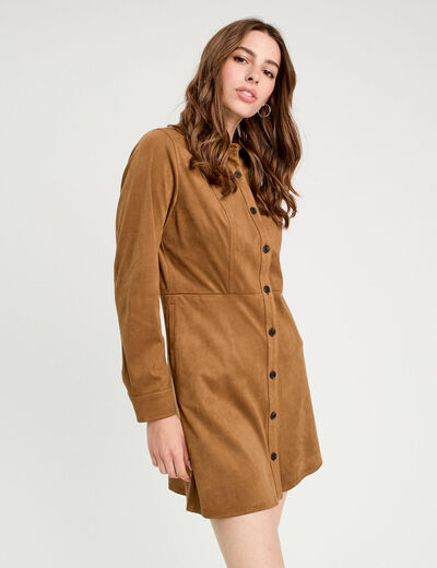 Robe évasée suédine marron femme