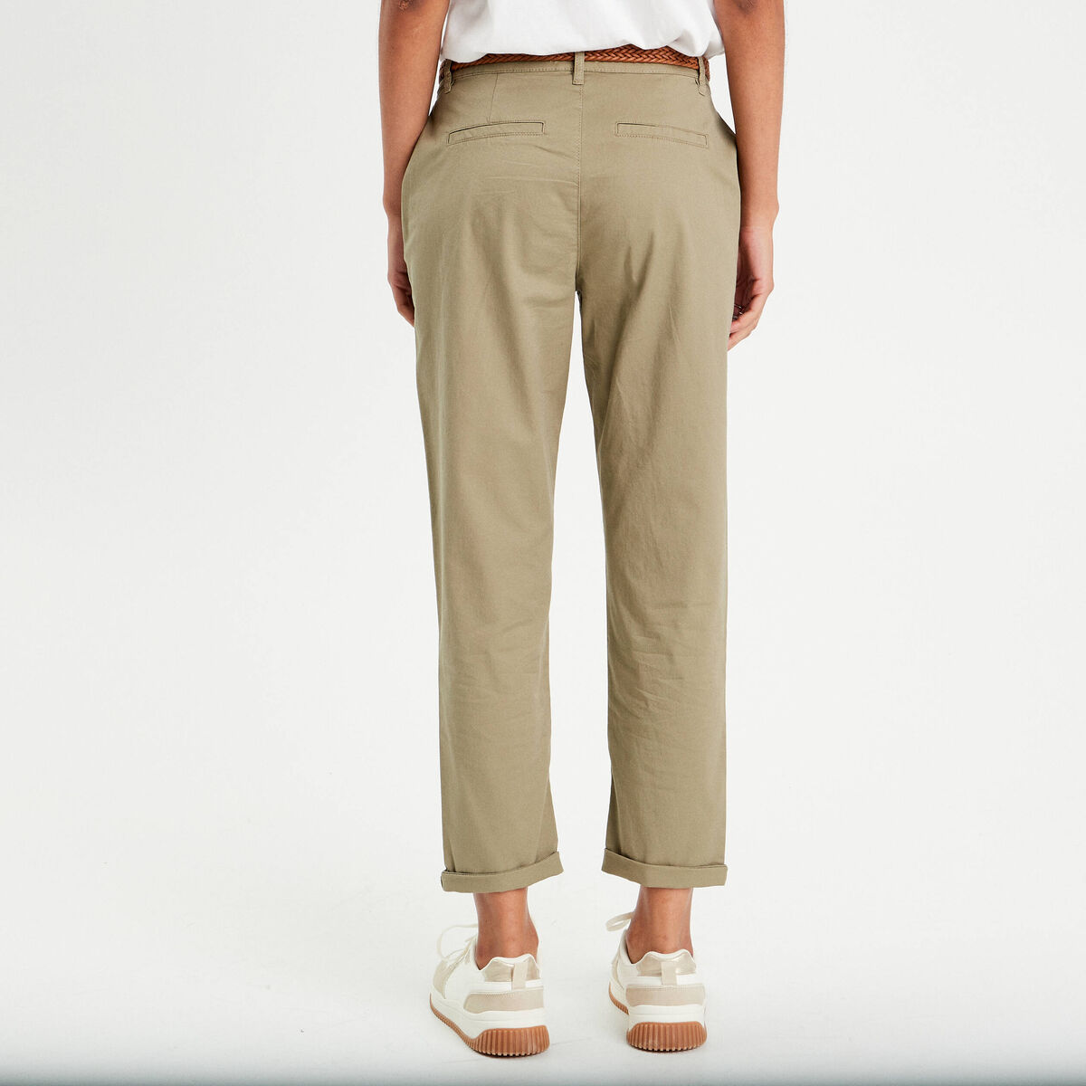 Pantalon chino 7/8&egrave;me vert femme
